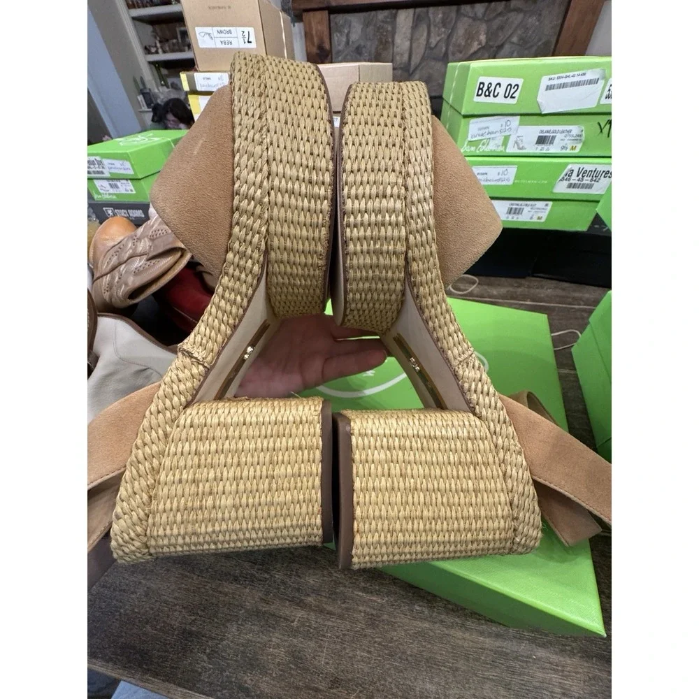 New Womens Sam Edelman Immie Ankle Strap Sand Suede Heeled Sandals Size 10 M
